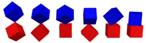 Kaikki 6 mahdollista laatikoiden törmäystä.