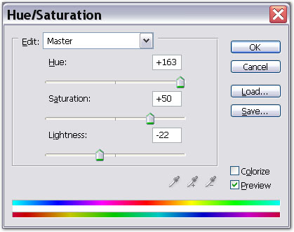 Hue/Saturation-ikkuna.