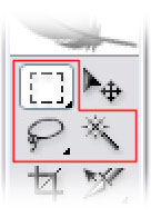 Valintatyökaluille on varattu kolme ruutua työkalupaletissa.