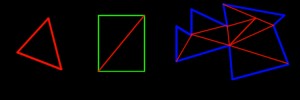 Kolmio, ja kolmioista koostuvia muita monikulmioita