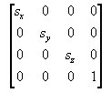 X-akseli = ( Sx, 0, 0 )<br />
Y-akseli = ( 0, Sy, 0 )<br />
Z-akseli = ( 0, 0, Sz )<br />
Siirros XYZ = ( 0, 0, 0)